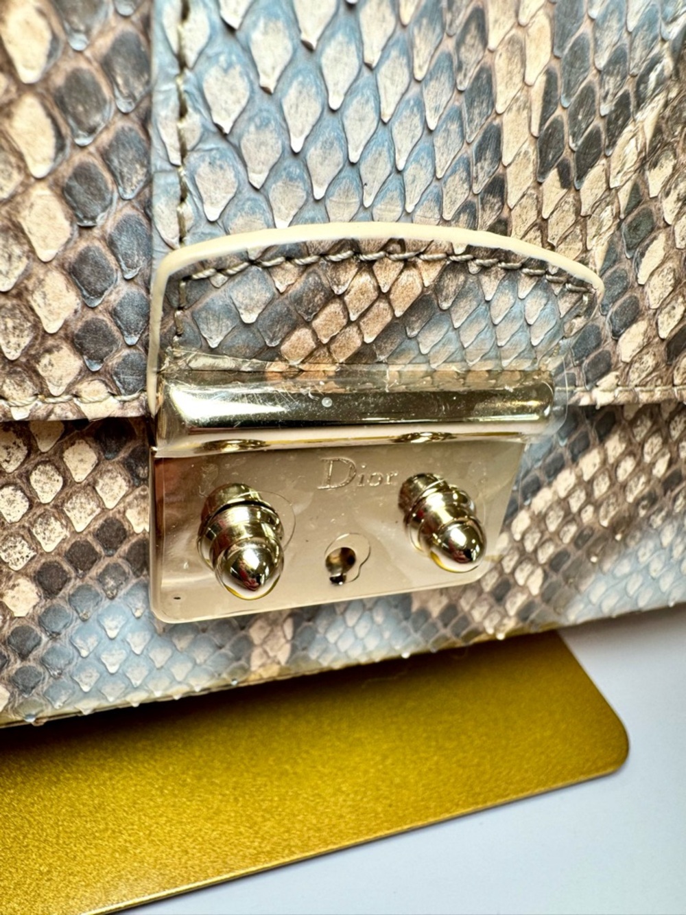 Christian Dior Perle Bronze Python Miss Dior Medium Flap Bag W Gold Chain Strap - Picture 4 of 16